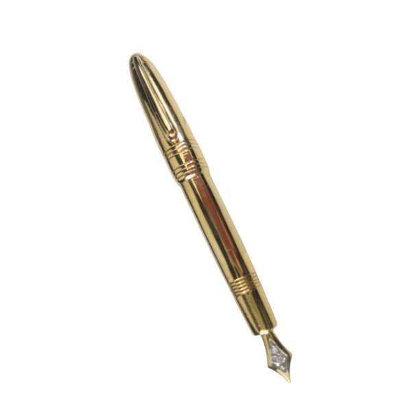 Carolee FAUX Fountain Pen Brooch 3.3 inch Pin Rhinestones Jewelry Goldtone - Picture 3 of 7